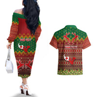 Personalised Tonga Christmas Couples Matching Off The Shoulder Long Sleeve Dress and Hawaiian Shirt Coat of Arms and Map Beautiful Merry Xmas Snowflake LT03 - Polynesian Pride