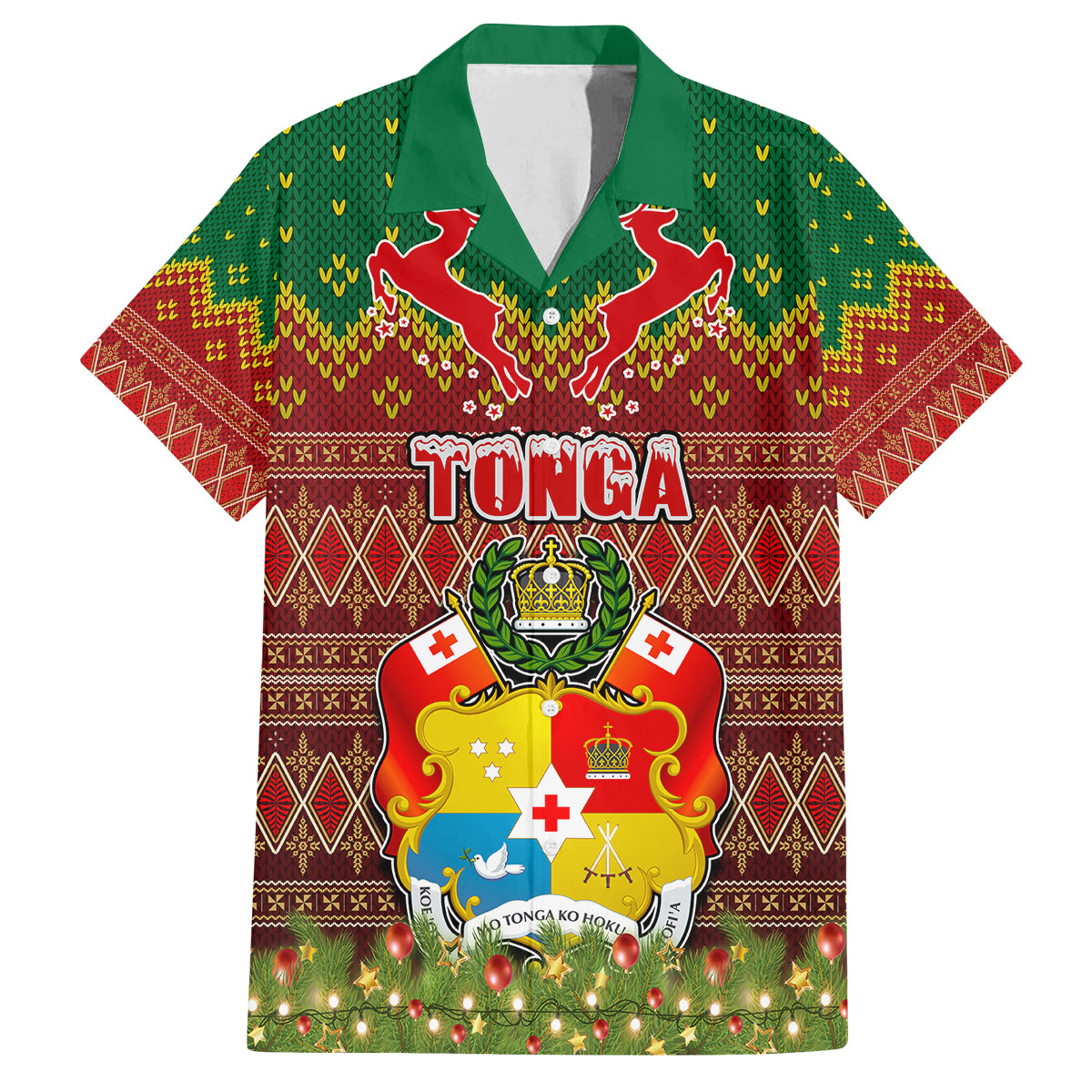 Personalised Tonga Christmas Family Matching Off Shoulder Long Sleeve Dress and Hawaiian Shirt Coat of Arms and Map Beautiful Merry Xmas Snowflake LT03 Dad's Shirt - Short Sleeve Red - Polynesian Pride