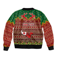 Personalised Tonga Christmas Sleeve Zip Bomber Jacket Coat of Arms and Map Beautiful Merry Xmas Snowflake LT03 - Polynesian Pride