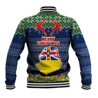 Niue Christmas Baseball Jacket Coat of Arms and Map Beautiful Merry Xmas Snowflake LT03 - Polynesian Pride