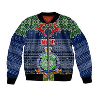 Niue Christmas Bomber Jacket Coat of Arms and Map Beautiful Merry Xmas Snowflake LT03 Unisex Blue - Polynesian Pride