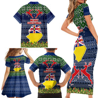 Niue Christmas Family Matching Short Sleeve Bodycon Dress and Hawaiian Shirt Coat of Arms and Map Beautiful Merry Xmas Snowflake LT03 - Polynesian Pride