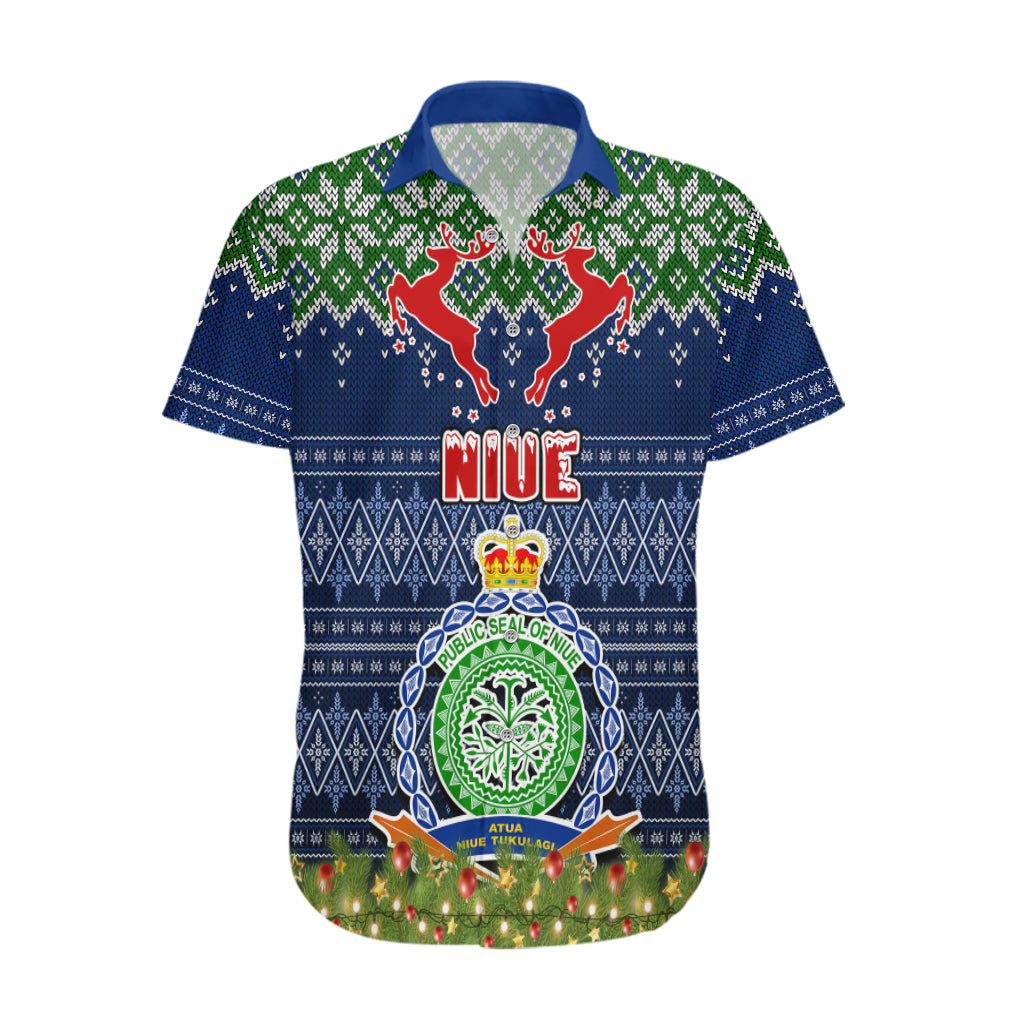 Niue Christmas Hawaiian Shirt Coat of Arms and Map Beautiful Merry Xmas Snowflake LT03 Blue - Polynesian Pride