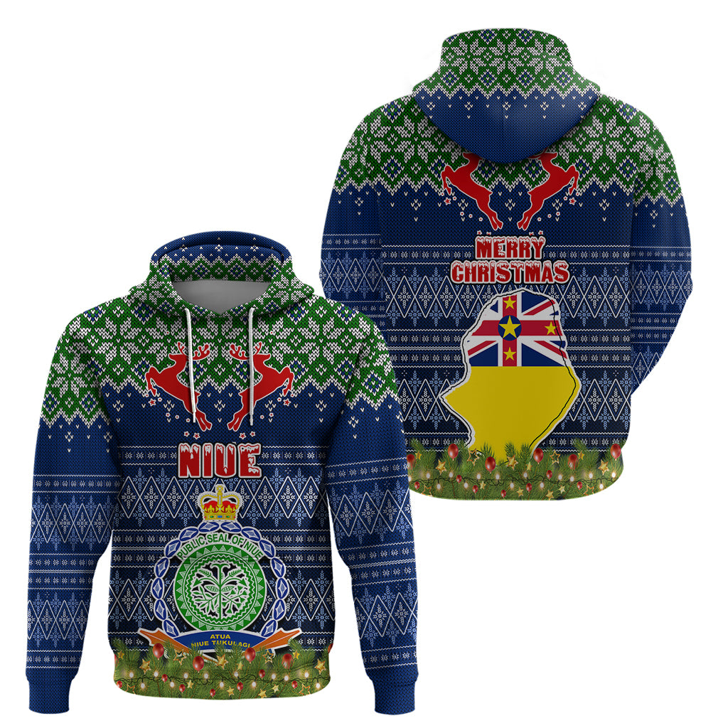 Niue Christmas Hoodie Coat of Arms and Map Beautiful Merry Xmas Snowflake LT03 - Polynesian Pride