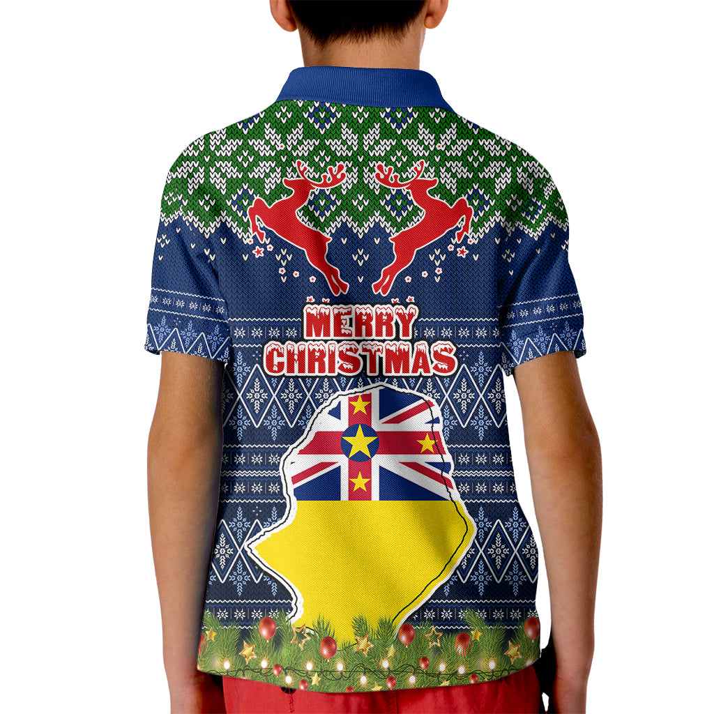 Niue Christmas Kid Polo Shirt Coat of Arms and Map Beautiful Merry Xmas Snowflake LT03 - Polynesian Pride