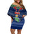 Niue Christmas Off Shoulder Short Dress Coat of Arms and Map Beautiful Merry Xmas Snowflake LT03 Women Blue - Polynesian Pride