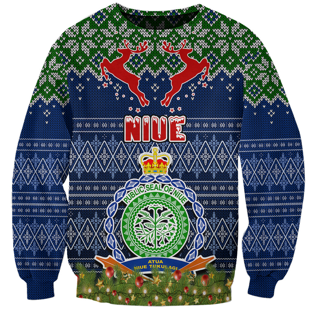 Niue Christmas Sweatshirt Coat of Arms and Map Beautiful Merry Xmas Snowflake LT03 Unisex Blue - Polynesian Pride