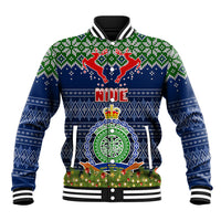 Personalised Niue Christmas Baseball Jacket Coat of Arms and Map Beautiful Merry Xmas Snowflake LT03 Unisex Blue - Polynesian Pride