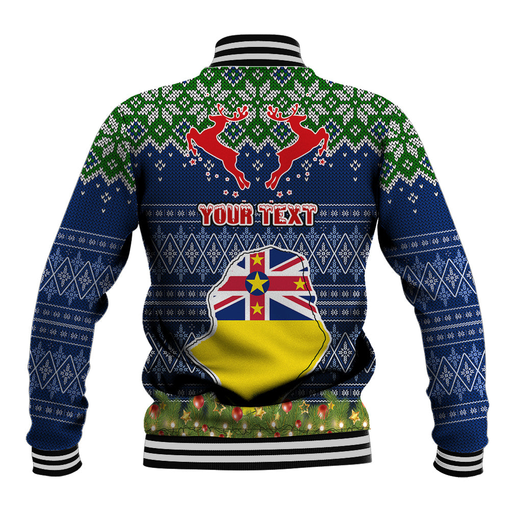 Personalised Niue Christmas Baseball Jacket Coat of Arms and Map Beautiful Merry Xmas Snowflake LT03 - Polynesian Pride
