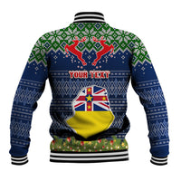 Personalised Niue Christmas Baseball Jacket Coat of Arms and Map Beautiful Merry Xmas Snowflake LT03 - Polynesian Pride