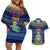 Personalised Niue Christmas Couples Matching Off Shoulder Short Dress and Hawaiian Shirt Coat of Arms and Map Beautiful Merry Xmas Snowflake LT03 Blue - Polynesian Pride