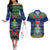 Personalised Niue Christmas Couples Matching Off The Shoulder Long Sleeve Dress and Hawaiian Shirt Coat of Arms and Map Beautiful Merry Xmas Snowflake LT03 Blue - Polynesian Pride