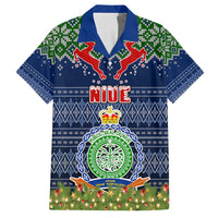 Personalised Niue Christmas Family Matching Long Sleeve Bodycon Dress and Hawaiian Shirt Coat of Arms and Map Beautiful Merry Xmas Snowflake LT03 Dad's Shirt - Short Sleeve Blue - Polynesian Pride