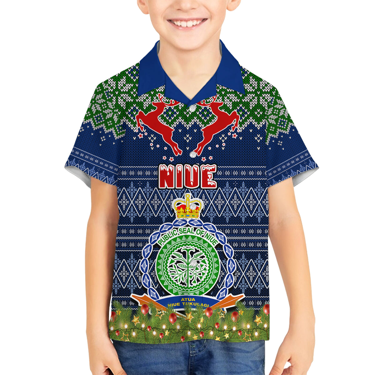 Personalised Niue Christmas Family Matching Summer Maxi Dress and Hawaiian Shirt Coat of Arms and Map Beautiful Merry Xmas Snowflake LT03 Dad's Shirt - Long Sleeve Blue - Polynesian Pride