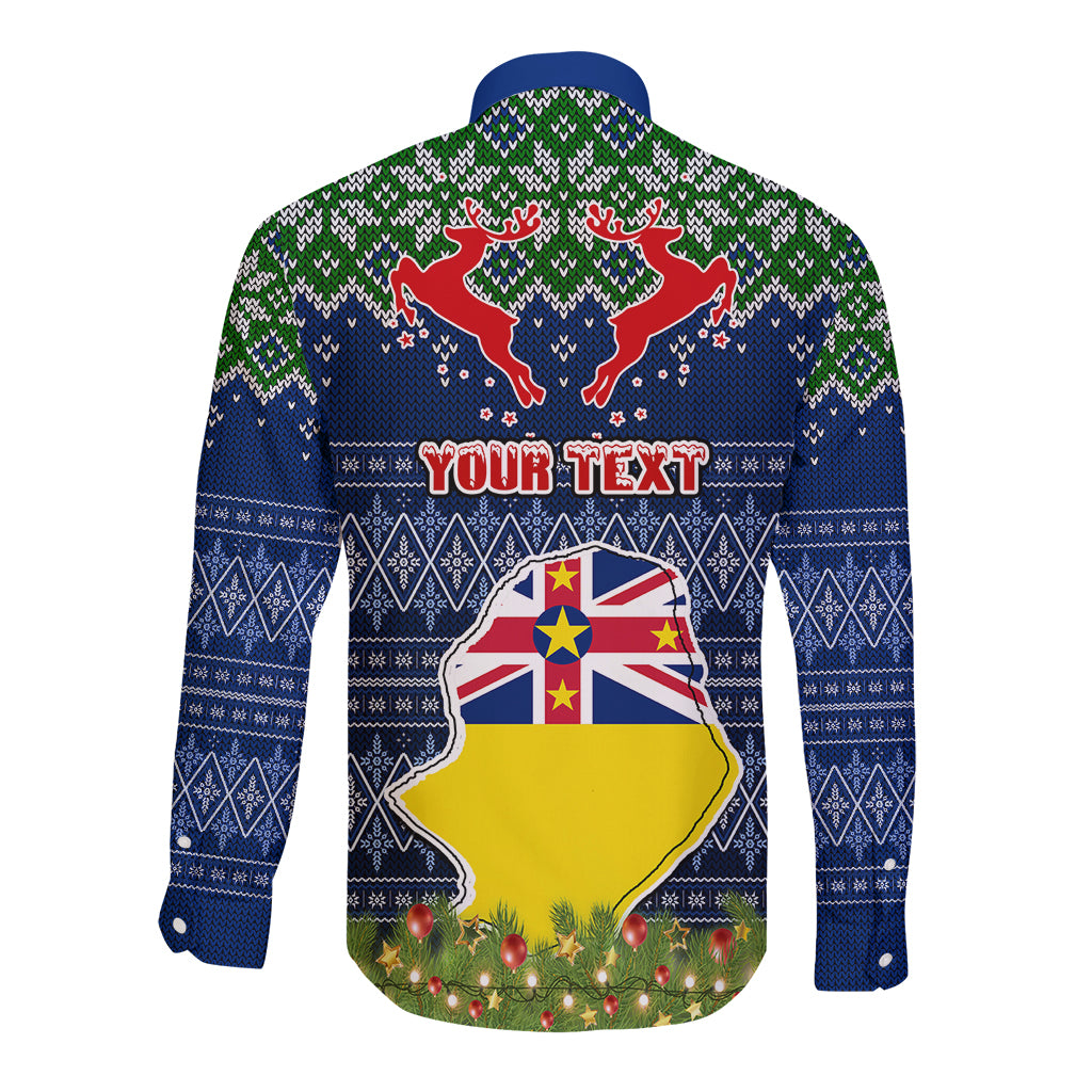 Personalised Niue Christmas Long Sleeve Button Shirt Coat of Arms and Map Beautiful Merry Xmas Snowflake LT03 - Polynesian Pride
