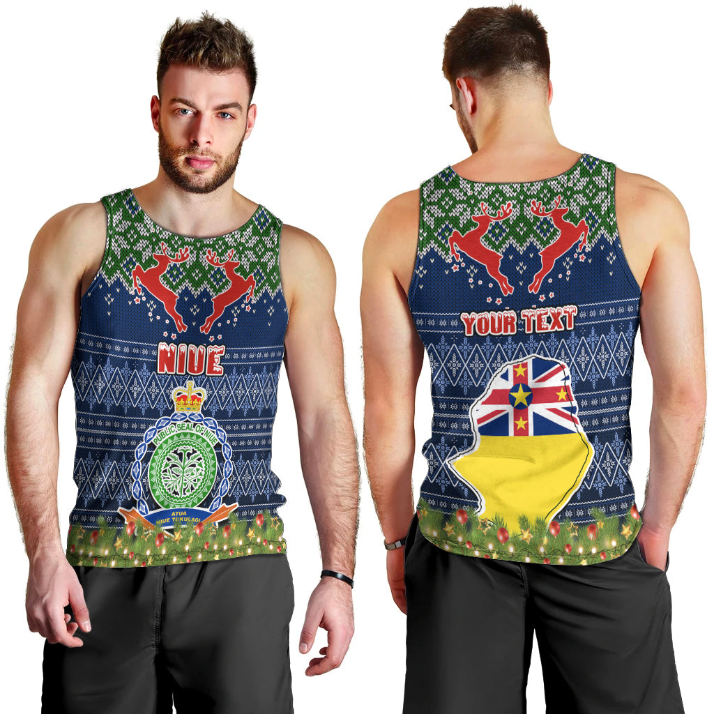 Personalised Niue Christmas Men Tank Top Coat of Arms and Map Beautiful Merry Xmas Snowflake LT03 - Polynesian Pride