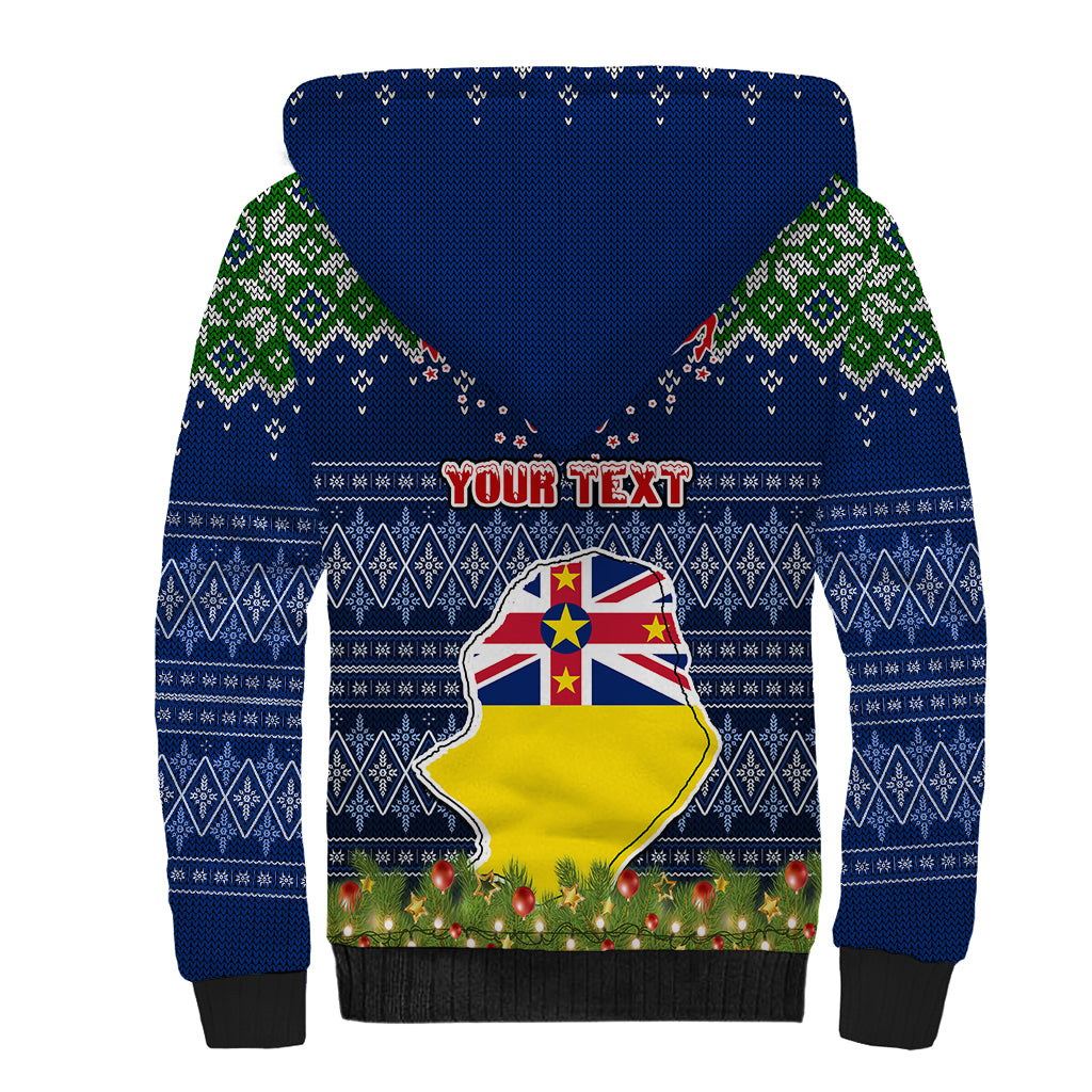 Personalised Niue Christmas Sherpa Hoodie Coat of Arms and Map Beautiful Merry Xmas Snowflake LT03 - Polynesian Pride