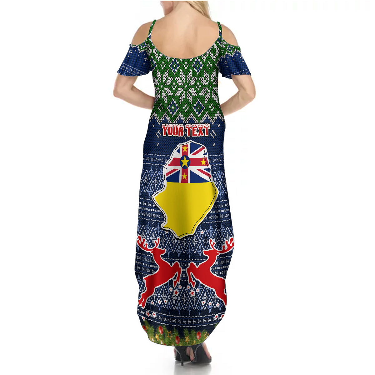 Personalised Niue Christmas Summer Maxi Dress Coat of Arms and Map Beautiful Merry Xmas Snowflake LT03 - Polynesian Pride