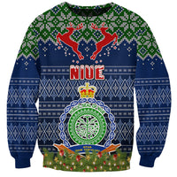Personalised Niue Christmas Sweatshirt Coat of Arms and Map Beautiful Merry Xmas Snowflake LT03 Unisex Blue - Polynesian Pride