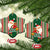 Kiribati Christmas Ceramic Ornament Santa With Gift Bag Behind Ribbons Seamless Green Maori LT03 - Polynesian Pride