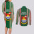 Kiribati Christmas Couples Matching Long Sleeve Bodycon Dress and Long Sleeve Button Shirts Santa With Gift Bag Behind Ribbons Seamless Green Maori LT03 - Polynesian Pride