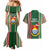 Kiribati Christmas Couples Matching Mermaid Dress and Hawaiian Shirt Santa With Gift Bag Behind Ribbons Seamless Green Maori LT03 - Polynesian Pride