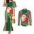 Kiribati Christmas Couples Matching Mermaid Dress and Long Sleeve Button Shirts Santa With Gift Bag Behind Ribbons Seamless Green Maori LT03 Green - Polynesian Pride