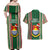 Kiribati Christmas Couples Matching Off Shoulder Maxi Dress and Hawaiian Shirt Santa With Gift Bag Behind Ribbons Seamless Green Maori LT03 - Polynesian Pride