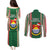 Kiribati Christmas Couples Matching Puletasi Dress and Long Sleeve Button Shirts Santa With Gift Bag Behind Ribbons Seamless Green Maori LT03 - Polynesian Pride