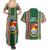 Kiribati Christmas Couples Matching Summer Maxi Dress and Hawaiian Shirt Santa With Gift Bag Behind Ribbons Seamless Green Maori LT03 - Polynesian Pride