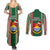 Kiribati Christmas Couples Matching Summer Maxi Dress and Long Sleeve Button Shirts Santa With Gift Bag Behind Ribbons Seamless Green Maori LT03 - Polynesian Pride