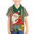 Kiribati Christmas Family Matching Long Sleeve Bodycon Dress and Hawaiian Shirt Santa With Gift Bag Behind Ribbons Seamless Green Maori LT03 Son's Shirt Green - Polynesian Pride