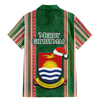 Kiribati Christmas Family Matching Mermaid Dress and Hawaiian Shirt Santa With Gift Bag Behind Ribbons Seamless Green Maori LT03 - Polynesian Pride