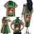 Kiribati Christmas Family Matching Off Shoulder Long Sleeve Dress and Hawaiian Shirt Santa With Gift Bag Behind Ribbons Seamless Green Maori LT03 - Polynesian Pride