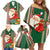 Kiribati Christmas Family Matching Off Shoulder Short Dress and Hawaiian Shirt Santa With Gift Bag Behind Ribbons Seamless Green Maori LT03 - Polynesian Pride