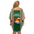 Kiribati Christmas Family Matching Off Shoulder Short Dress and Hawaiian Shirt Santa With Gift Bag Behind Ribbons Seamless Green Maori LT03 - Polynesian Pride