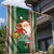 Kiribati Christmas Garden Flag Santa With Gift Bag Behind Ribbons Seamless Green Maori LT03 - Polynesian Pride