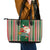 Kiribati Christmas Leather Tote Bag Santa With Gift Bag Behind Ribbons Seamless Green Maori LT03 - Polynesian Pride