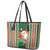 Kiribati Christmas Leather Tote Bag Santa With Gift Bag Behind Ribbons Seamless Green Maori LT03 - Polynesian Pride