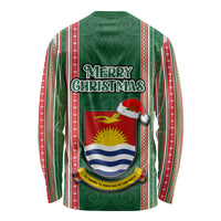 Kiribati Christmas Long Sleeve Shirt Santa With Gift Bag Behind Ribbons Seamless Green Maori LT03 - Polynesian Pride