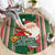 Kiribati Christmas Round Carpet Santa With Gift Bag Behind Ribbons Seamless Green Maori LT03 - Polynesian Pride