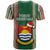 Kiribati Christmas T Shirt Santa With Gift Bag Behind Ribbons Seamless Green Maori LT03 - Polynesian Pride