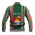 Custom Kiribati Christmas Baseball Jacket Santa With Gift Bag Behind Ribbons Seamless Green Maori LT03 - Polynesian Pride