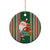 Custom Kiribati Christmas Ceramic Ornament Santa With Gift Bag Behind Ribbons Seamless Green Maori LT03 - Polynesian Pride