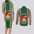 Custom Kiribati Christmas Couples Matching Long Sleeve Bodycon Dress and Long Sleeve Button Shirts Santa With Gift Bag Behind Ribbons Seamless Green Maori LT03 - Polynesian Pride