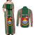 Custom Kiribati Christmas Couples Matching Off Shoulder Maxi Dress and Long Sleeve Button Shirts Santa With Gift Bag Behind Ribbons Seamless Green Maori LT03 - Polynesian Pride