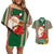 Custom Kiribati Christmas Couples Matching Off Shoulder Short Dress and Hawaiian Shirt Santa With Gift Bag Behind Ribbons Seamless Green Maori LT03 Green - Polynesian Pride