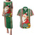 Custom Kiribati Christmas Couples Matching Puletasi Dress and Hawaiian Shirt Santa With Gift Bag Behind Ribbons Seamless Green Maori LT03 Green - Polynesian Pride