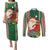 Custom Kiribati Christmas Couples Matching Puletasi Dress and Long Sleeve Button Shirts Santa With Gift Bag Behind Ribbons Seamless Green Maori LT03 Green - Polynesian Pride