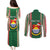 Custom Kiribati Christmas Couples Matching Puletasi Dress and Long Sleeve Button Shirts Santa With Gift Bag Behind Ribbons Seamless Green Maori LT03 - Polynesian Pride